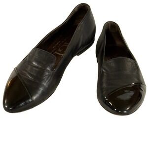 AGL Attilio Giusti Leombruni Cap Toe Flats Black Leather Patent Toe Made Italy38